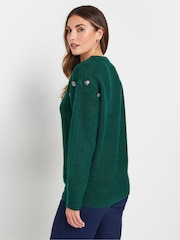 Long Tall Sally Green Button Shoulder Cable Jumper - Image 3 of 5
