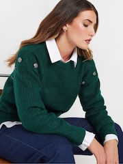 Long Tall Sally Green Button Shoulder Cable Jumper - Image 4 of 5
