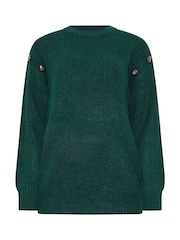 Long Tall Sally Green Button Shoulder Cable Jumper - Image 5 of 5