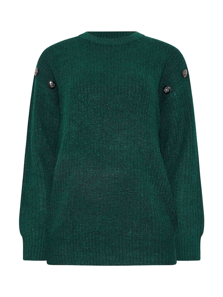 Long Tall Sally Green Button Shoulder Cable Jumper - Image 5 of 5