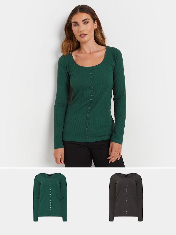 Long Tall Sally Green Long Sleeve Button Through T-Shirts 2 Pack - Image 1 of 8