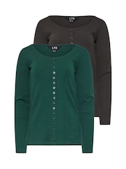 Long Tall Sally Green Long Sleeve Button Through T-Shirts 2 Pack - Image 6 of 8