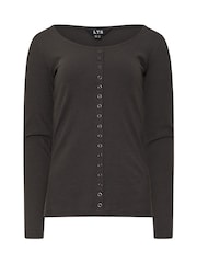 Long Tall Sally Grey Long Sleeve Button Through Ribbed T-Shirt - Image 5 of 7