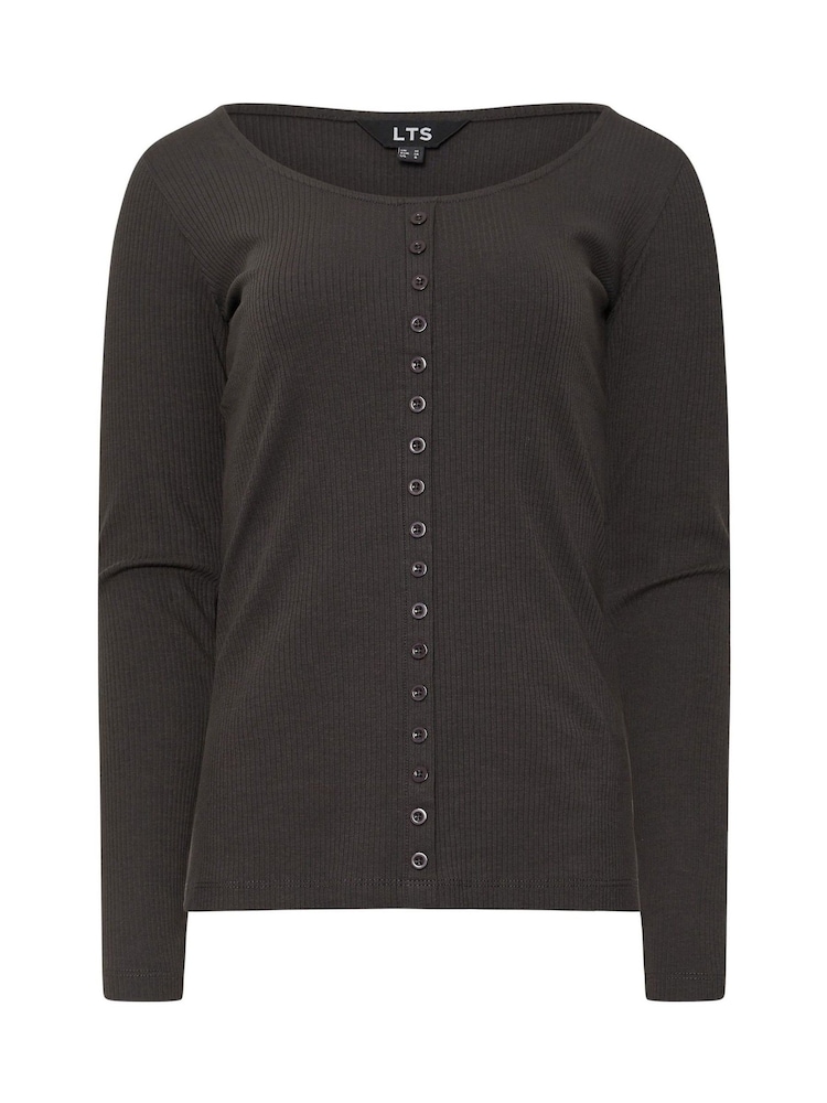 Long Tall Sally Grey Long Sleeve Button Through Ribbed T-Shirt - Image 5 of 7