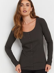 Long Tall Sally Grey Long Sleeve Button Through Ribbed T-Shirt - Image 6 of 7