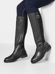 Long Tall Sally Black Leather Knee High Boots - Image 1 of 3