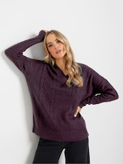 Long Tall Sally Purple V Front Cable Jumper - Image 1 of 3