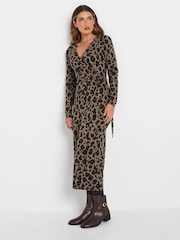 Long Tall Sally Brown Animal Wrap Midi Dress - Image 1 of 5
