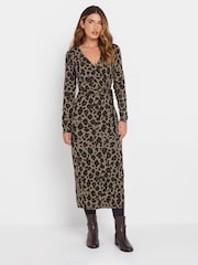 Long Tall Sally Brown Animal Wrap Midi Dress - Image 2 of 5