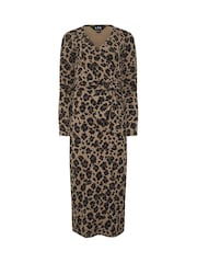 Long Tall Sally Brown Animal Wrap Midi Dress - Image 5 of 5