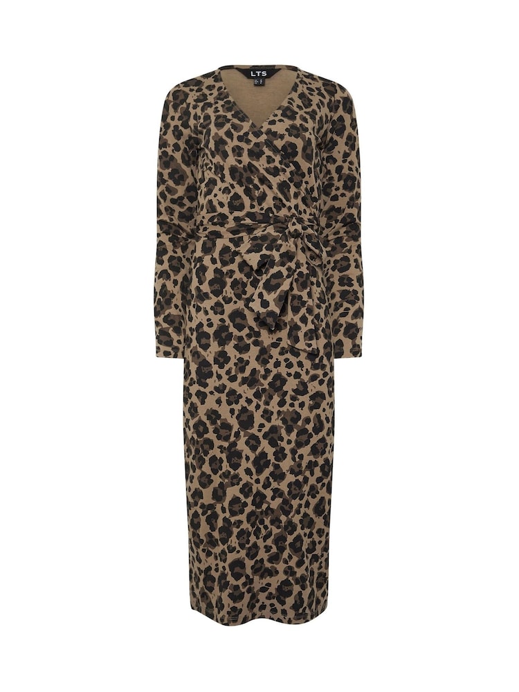 Long Tall Sally Brown Animal Wrap Midi Dress - Image 5 of 5