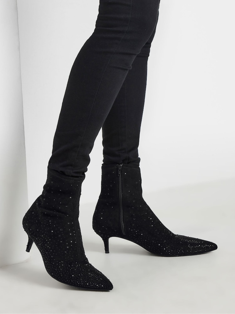 Long Tall Sally Black Pointed Kitten Boots - Image 1 of 5