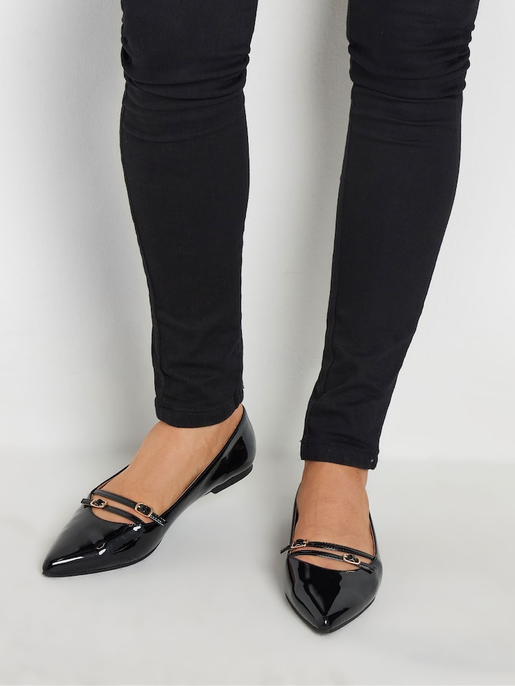 Long Tall Sally Black Flat Point Multi Strap Shoes - Image 1 of 5 Long Tall Sally Black Flat Point Multi Strap Shoes - Image 1 of 5