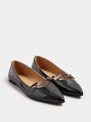 Long Tall Sally Black Flat Point Multi Strap Shoes - Image 3 of 5