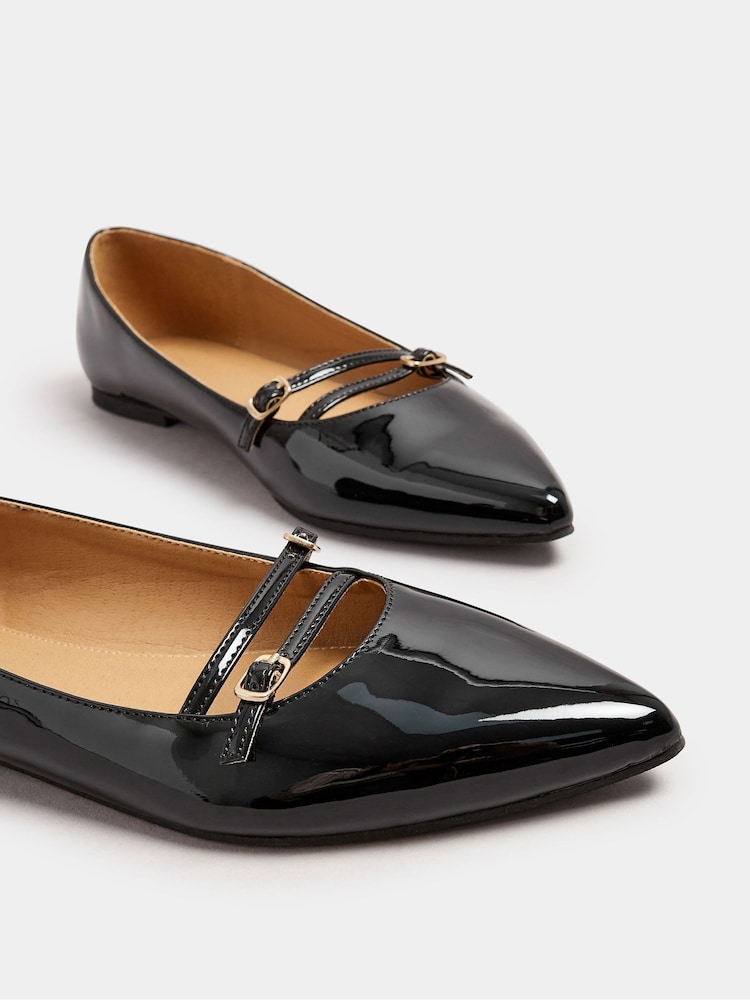 Long Tall Sally Black Flat Point Multi Strap Shoes - Image 4 of 5