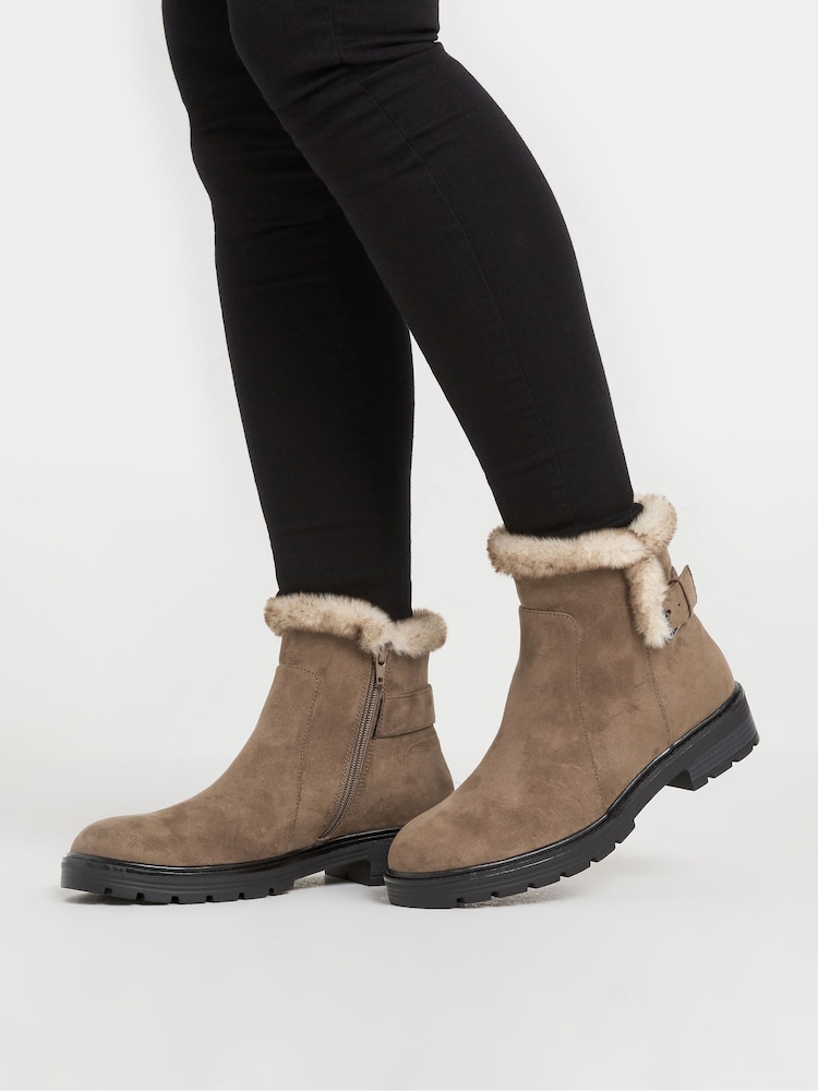 Long Tall Sally Brown Faux Fur Lined Biker Boots - Image 1 of 5 Long Tall Sally Brown Faux Fur Lined Biker Boots - Image 1 of 5