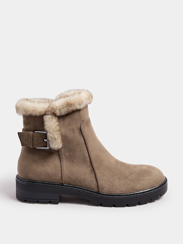 Long Tall Sally Brown Faux Fur Lined Biker Boots - Image 2 of 5 Long Tall Sally Brown Faux Fur Lined Biker Boots - Image 2 of 5