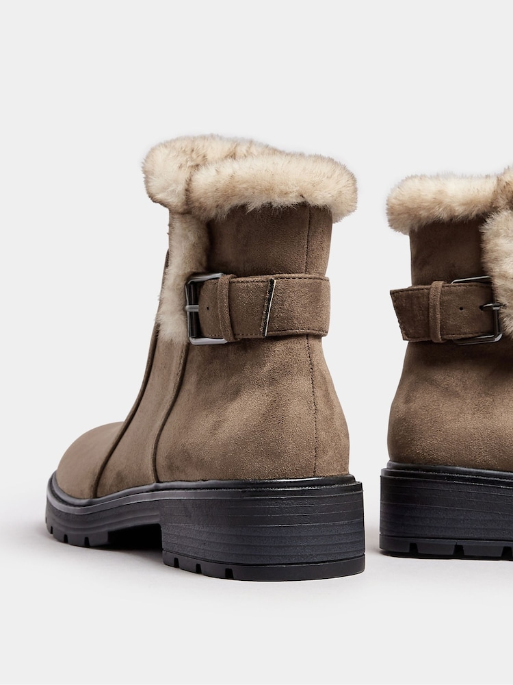 Long Tall Sally Brown Faux Fur Lined Biker Boots - Image 5 of 5 Long Tall Sally Brown Faux Fur Lined Biker Boots - Image 5 of 5