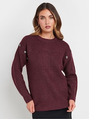 Long Tall Sally Purple Button Shoulder Cable Jumper - Image 1 of 5