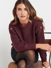 Long Tall Sally Purple Button Shoulder Cable Jumper - Image 4 of 5