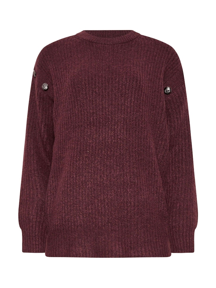 Long Tall Sally Purple Button Shoulder Cable Jumper - Image 5 of 5