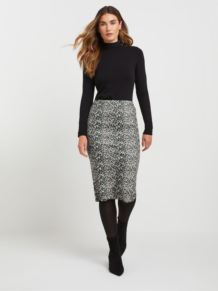 Long Tall Sally Brown Printed Midi Skirt - Image 1 of 5 Long Tall Sally Brown Printed Midi Skirt - Image 1 of 5