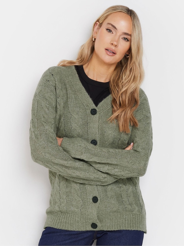 Long Tall Sally Grey V-Neck Cable Cardigan - Image 1 of 5 Long Tall Sally Grey V-Neck Cable Cardigan - Image 1 of 5