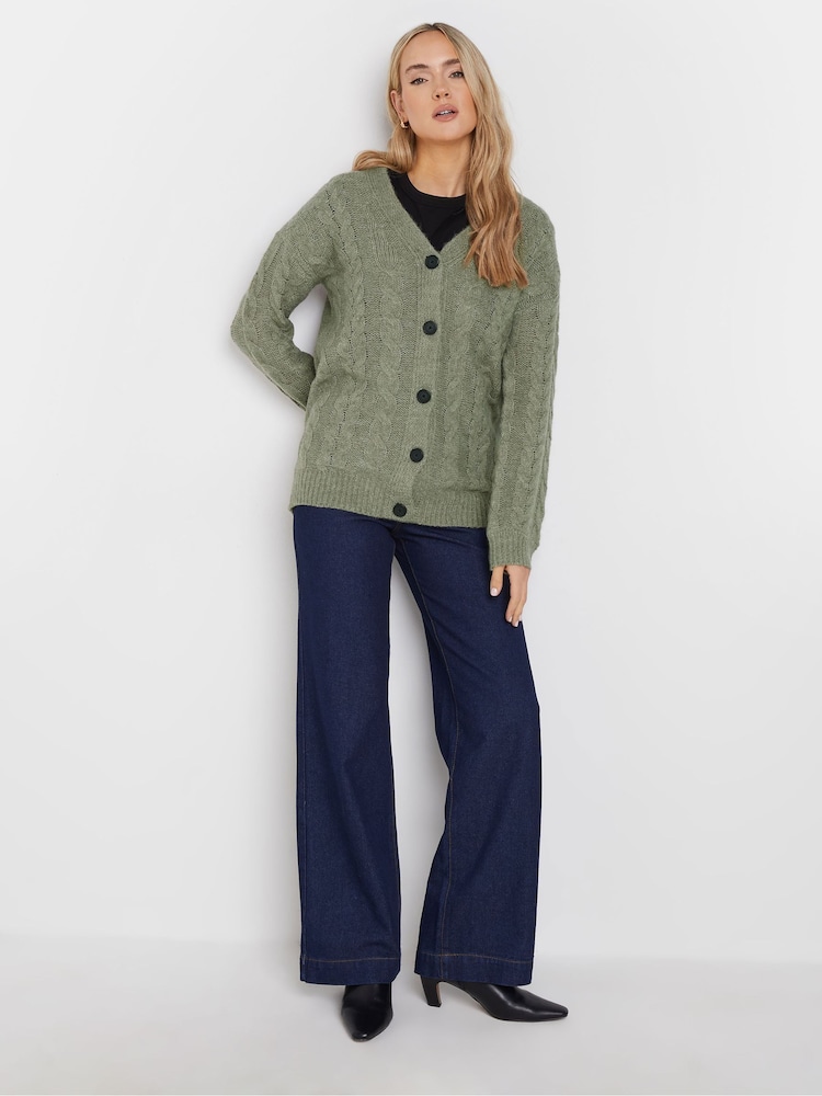 Long Tall Sally Grey V-Neck Cable Cardigan - Image 2 of 5 Long Tall Sally Grey V-Neck Cable Cardigan - Image 2 of 5