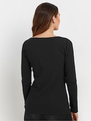 Long Tall Sally Black Long Sleeve Button Through Ribbed T-Shirt - Image 3 of 7