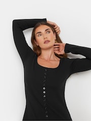 Long Tall Sally Black Long Sleeve Button Through Ribbed T-Shirt - Image 4 of 7