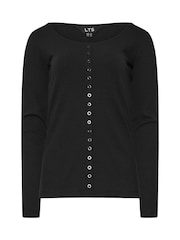 Long Tall Sally Black Long Sleeve Button Through Ribbed T-Shirt - Image 5 of 7