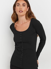Long Tall Sally Black Long Sleeve Button Through Ribbed T-Shirt - Image 6 of 7