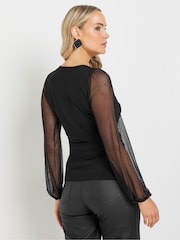 Long Tall Sally Black Wrap Mesh Top - Image 3 of 4