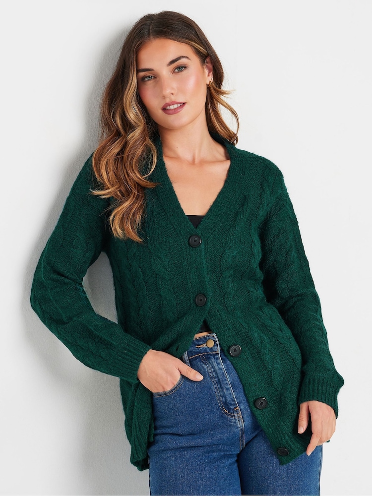 Long Tall Sally Green V-Neck Cable Jumper - Image 1 of 5