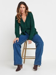 Long Tall Sally Green V-Neck Cable Jumper - Image 3 of 5