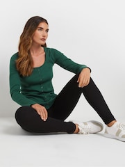 Long Tall Sally Green Long Sleeve Button Through Ribbed T-Shirt - Image 2 of 5