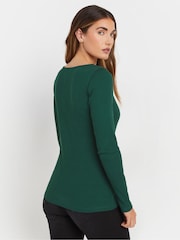 Long Tall Sally Green Long Sleeve Button Through Ribbed T-Shirt - Image 3 of 5