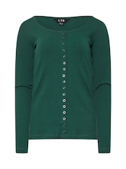 Long Tall Sally Green Long Sleeve Button Through Ribbed T-Shirt - Image 5 of 5