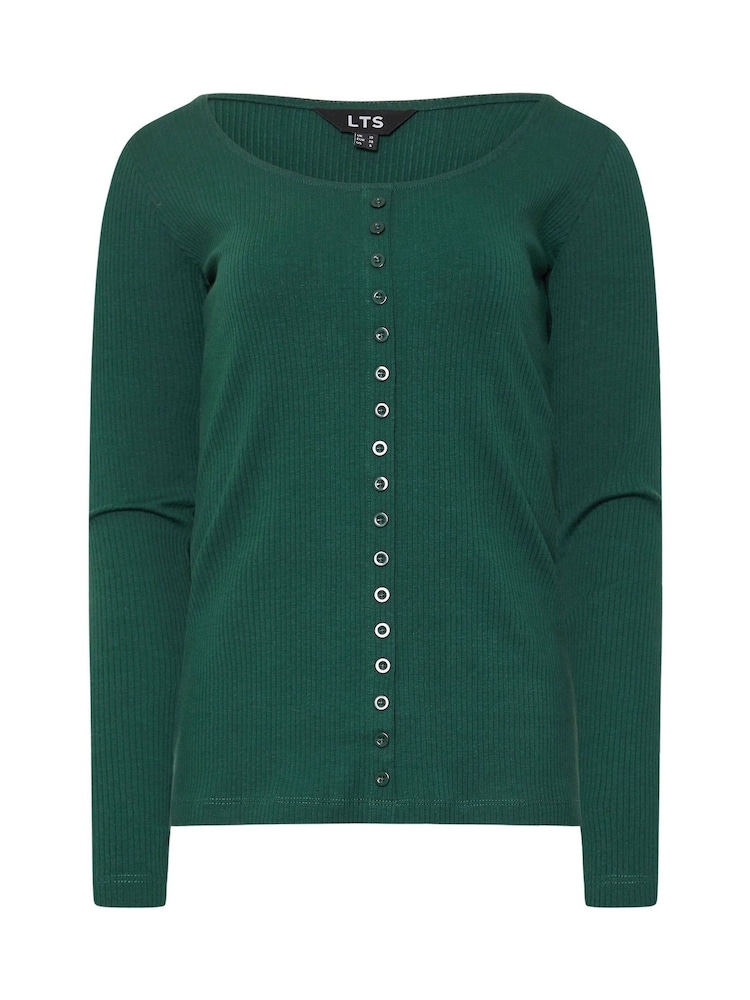 Long Tall Sally Green Long Sleeve Button Through Ribbed T-Shirt - Image 5 of 5