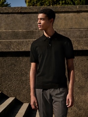 Black Stag Logo Regular Fit Cotton Rich Short Sleeve Knit Polo Shirt - Image 1 of 7