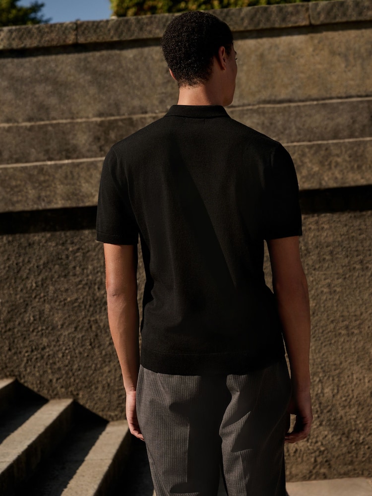 Black Stag Logo Regular Fit Cotton Rich Short Sleeve Knit Polo Shirt - Image 3 of 7