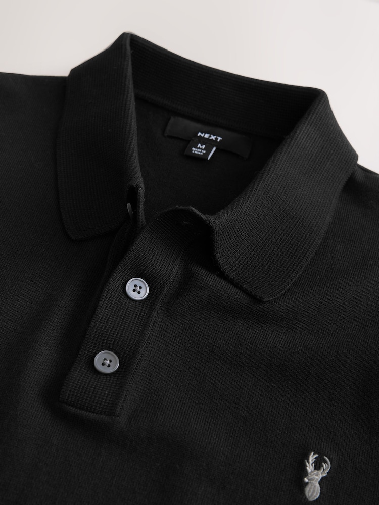 Black Stag Logo Regular Fit Cotton Rich Short Sleeve Knit Polo Shirt - Image 6 of 7