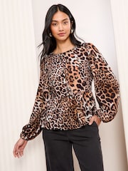 Friends Like These Brown Animal Leopard Print Long Sleeve Tie Front Blouse - Image 2 of 4