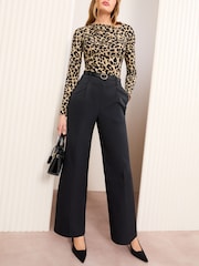Friends Like These Leopard Long Sleeve Jersey Drape Top - Image 3 of 4