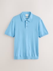 Light Blue Regular Fit Cotton/Cashmere Blend Signature Short Sleeve Knit Polo Shirt - Image 1 of 3