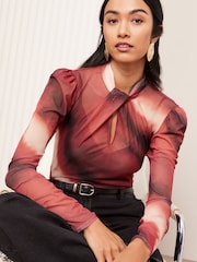 Friends Like These Red High Neck Twist Mesh Top - Image 1 of 4
