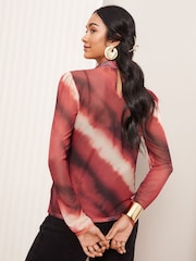 Friends Like These Red High Neck Twist Mesh Top - Image 4 of 4