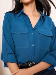 Friends Like These Blue Long Sleeve Utility Style Button Through Shirt - Image 2 of 4