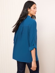 Friends Like These Blue Long Sleeve Utility Style Button Through Shirt - Image 4 of 4
