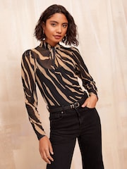 Friends Like These Black Animal High Neck Twist Mesh Top - Image 3 of 4